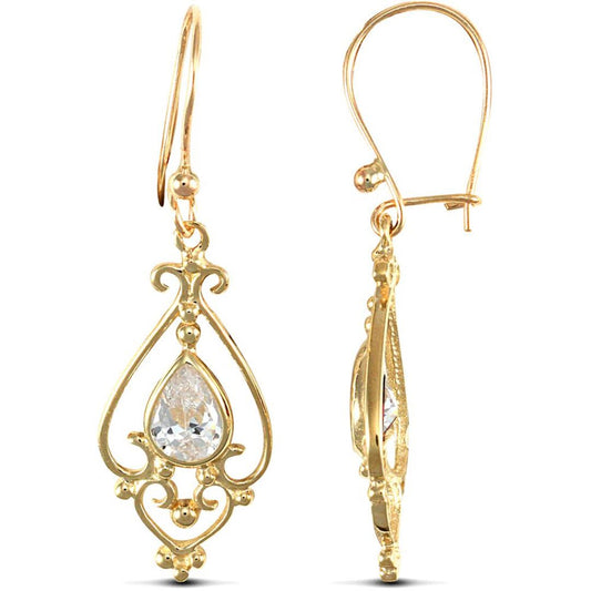 9ct Gold CZ Tears of Joy Chandelier Drop Earrings 7x5mm 1½ Carats - JES118
