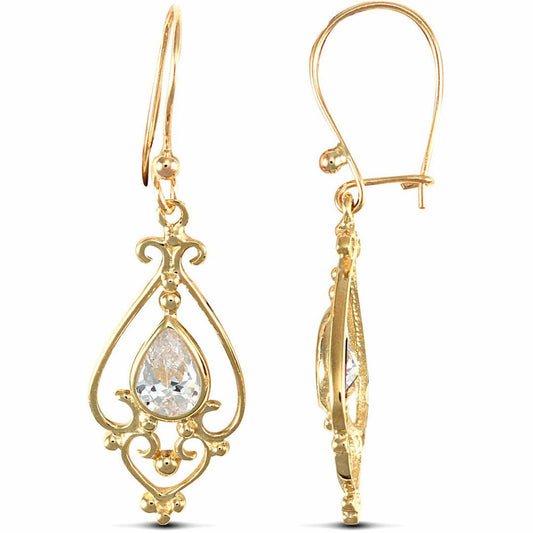 9ct Gold CZ Tears of Joy Chandelier Drop Earrings - JES118