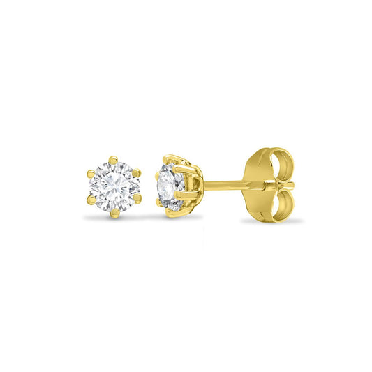 9ct Gold CZ 6 Claw Solitaire Stud Earrings, 3mm 0.20CTS - JES125