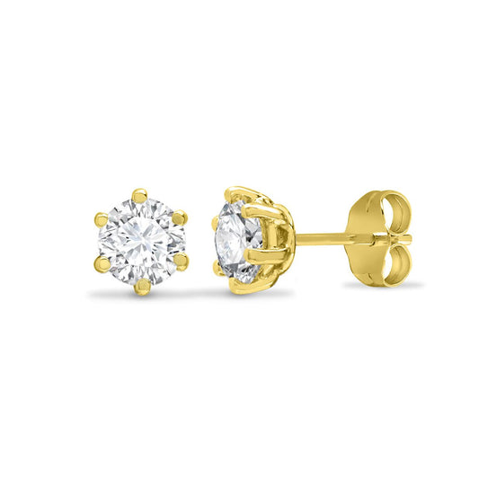 9ct Gold CZ 6 Claw Solitaire Stud Earrings, 4mm 0.50CTS - JES126