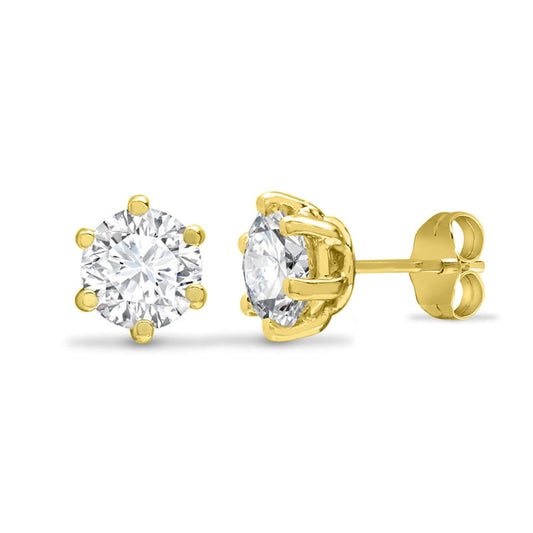 9ct Gold CZ 6 Claw Solitaire Stud Earrings, 5mm 1.00CTS - JES127