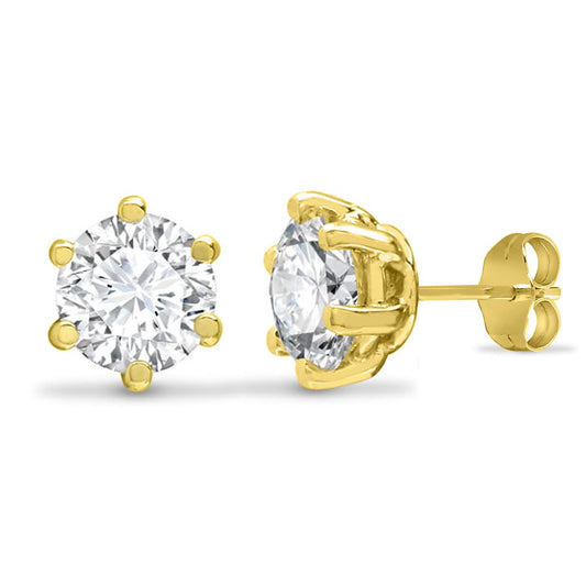 9ct Gold CZ 6 Claw Solitaire Stud Earrings, 6mm 1.70CTS - JES128