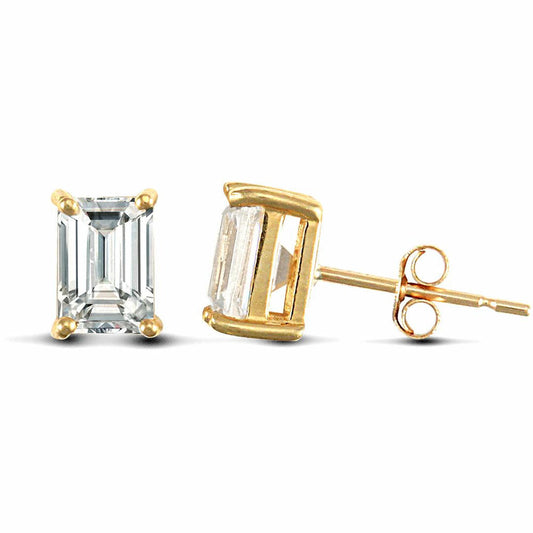 9ct Gold CZ 4 Claw Solitaire Stud Earrings, 7x5mm - JES129