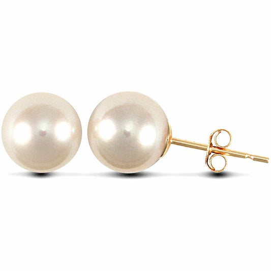 9ct Gold Akoya Pearl Full Moon Stud Earrings 7.5-8mm - JES154