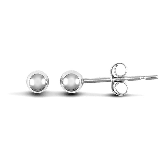 9ct White Gold Ball Bead Stud Earrings, 3mm - JES155