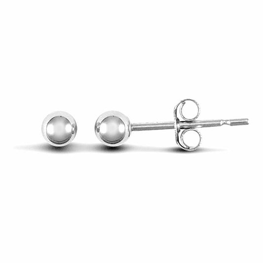 9ct White Gold Ball Bead Stud Earrings, 3mm - JES155