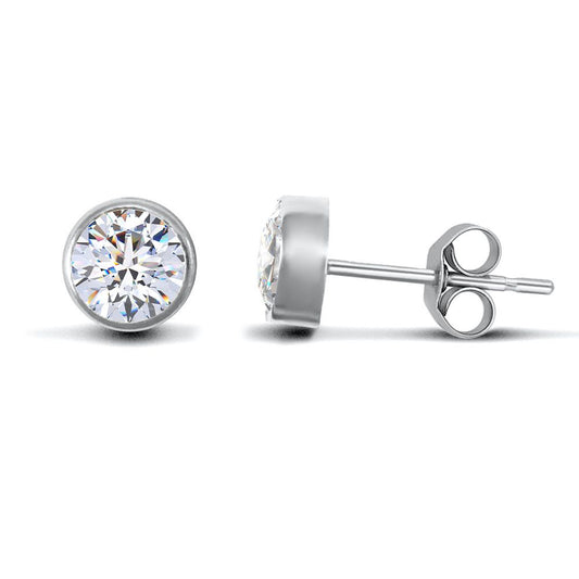 9ct White Gold CZ Rub Over Solitaire Stud Earrings, 4mm ½ Carat - JES158