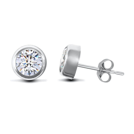 9ct White Gold CZ Rub Over Solitaire Stud Earrings, 5mm 1 Carat - JES159