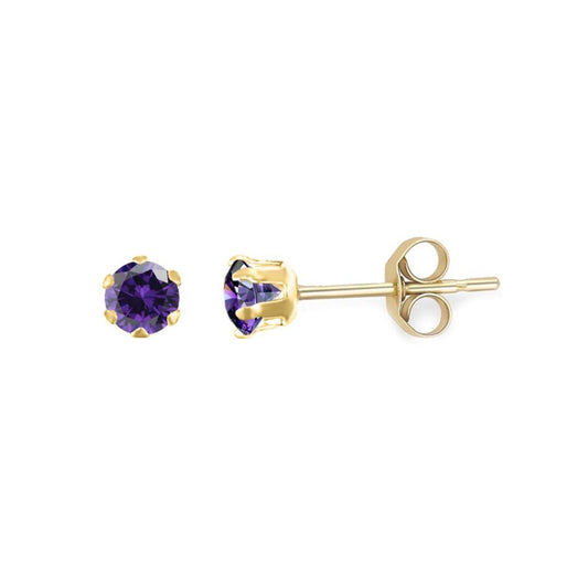 9ct Gold Purple CZ Solitaire Claw Set Stud Earrings, 3mm ⅕ Carat - JES164