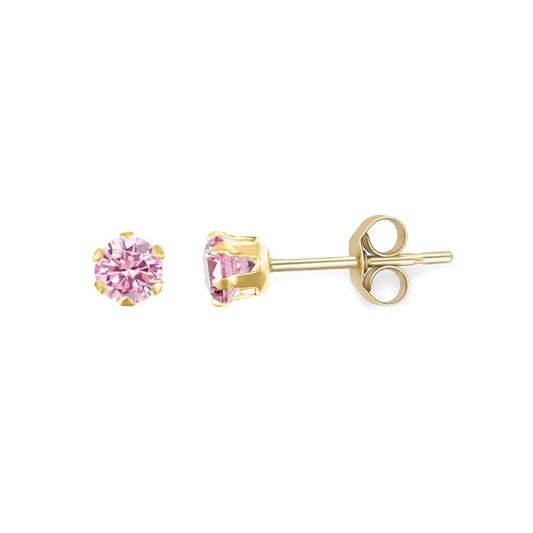 9ct Gold Pink CZ Solitaire Claw Set Stud Earrings, 3mm ⅕ Carat - JES167