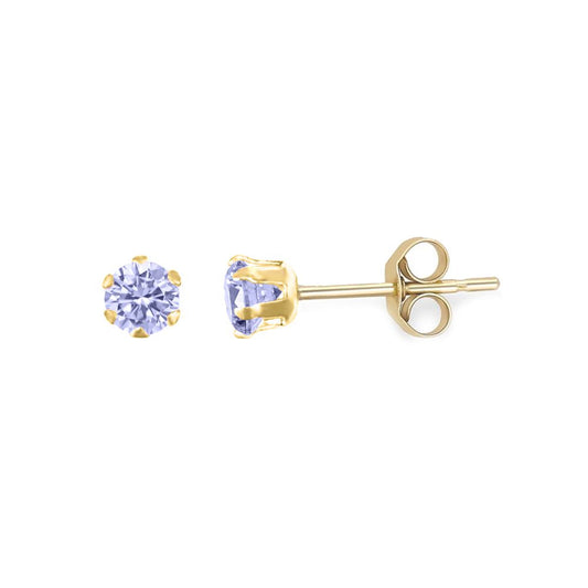 9ct Gold Lilac CZ Solitaire Claw Set Stud Earrings, 3mm ⅕ Carat - JES170