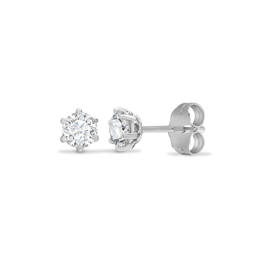 9ct White Gold CZ 6 Claw Solitaire Stud Earrings, 3mm 0.20CTS - JES175