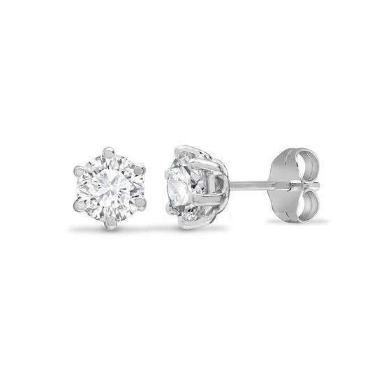 9ct White Gold CZ 6 Claw Solitaire Stud Earrings, 4mm 0.50CTS - JES176