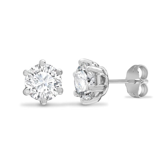 9ct White Gold CZ 6 Claw Solitaire Stud Earrings, 5mm 1 Carat - JES177