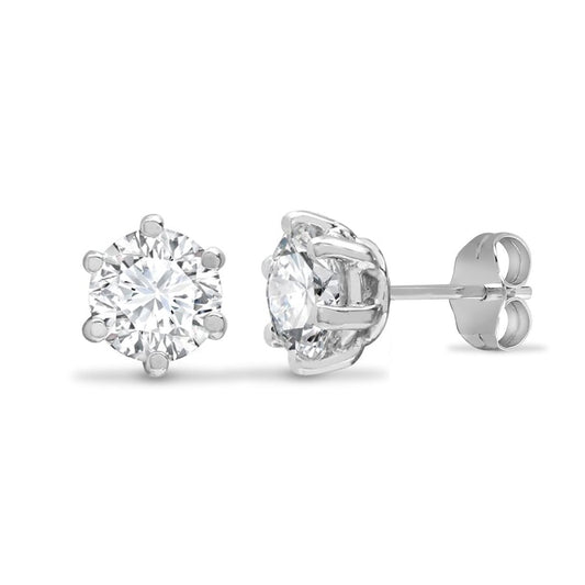 9ct White Gold CZ 6 Claw Solitaire Stud Earrings, 5mm - JES177
