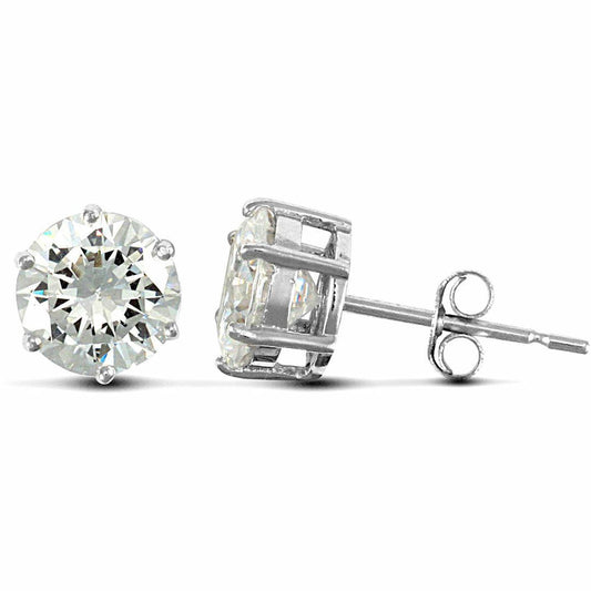 9ct White Gold CZ 6 Claw Solitaire Stud Earrings, 8mm - JES179
