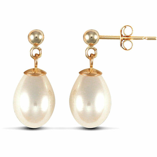 9ct Gold Pearl Tears of Joy Stud Drop Earrings 7x10mm - JES185