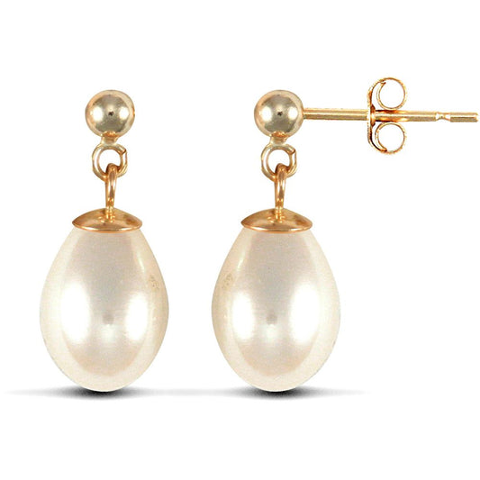 9ct Gold Pearl Tears of Joy Stud Drop Earrings 7x10mm - JES185