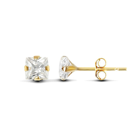 9ct Gold CZ Claw Set Solitaire Stud Earrings, 4mm - JES196