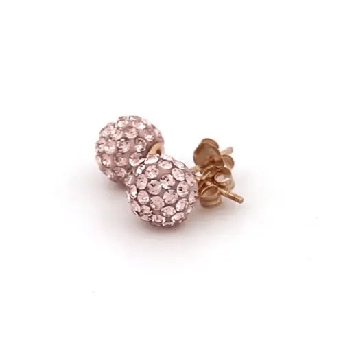 9ct Gold Champagne Peach Crystal Disco Ball Stud Earrings, 8mm - JES209