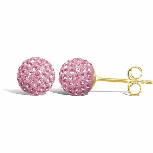 9ct Gold Baby Pink Crystal Disco Ball Stud Earrings, 8mm - JES210