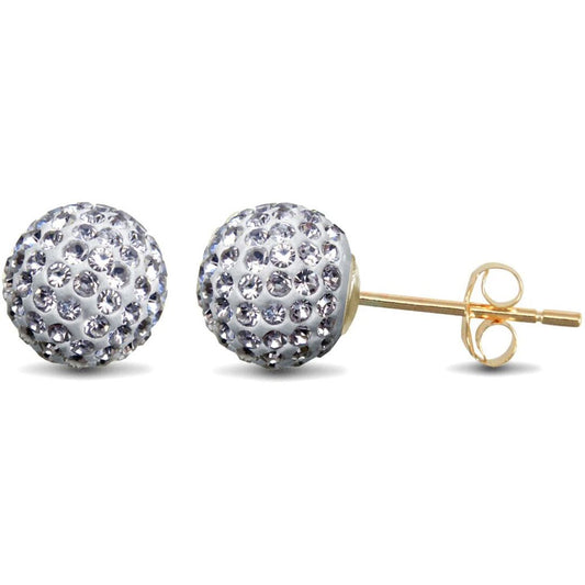 9ct Gold Crystal Disco Ball Stud Earrings, 8mm - JES212
