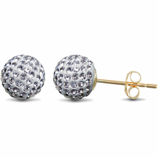 9ct Gold Crystal Disco Ball Stud Earrings, 8mm - JES212
