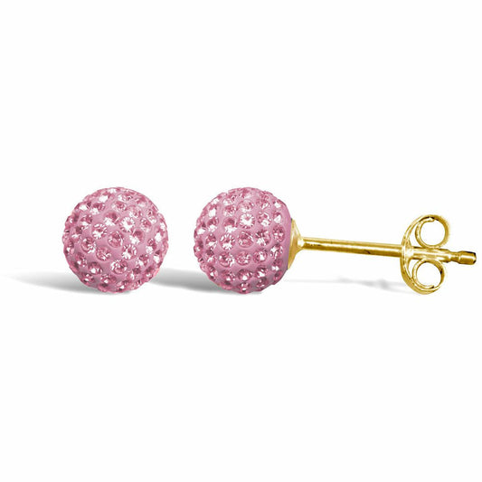 9ct Gold Baby Pink Crystal Disco Ball Stud Earrings, 6mm - JES216