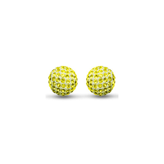 9ct Gold Crystal Disco Ball Stud Earrings Lemon Yellow 8mm - JES227