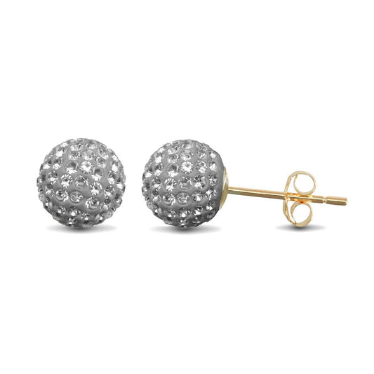 9ct Gold Crystal Disco Ball Stud Earrings Grey 8mm - JES230