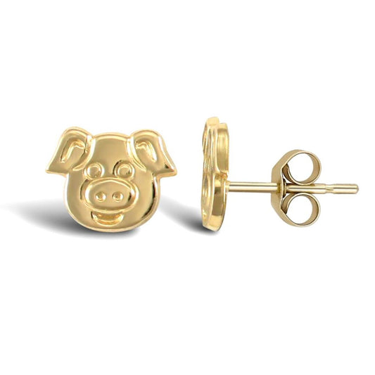 Ladies 9ct Gold Pig Head Stud Earrings - JES244