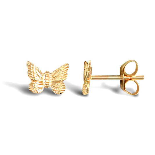 Ladies 9ct Gold Butterfly Stud Earrings - JES250