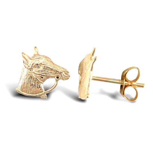 Ladies 9ct Gold Horse Head Stud Earrings - JES254