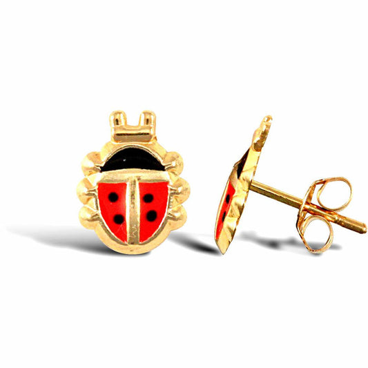 Ladies 9ct Gold Enamel Ladybird Ladybug Stud Earrings - JES273