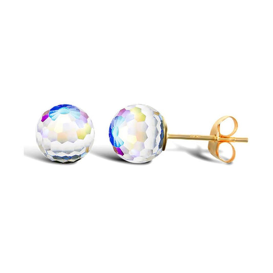9ct Gold Rainbow Crystal AB Disco Ball Stud Earrings, 6mm - JES286