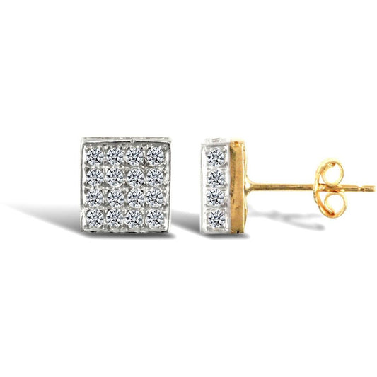 9ct Gold CZ 3D Square Shape Stud Earrings - JES303