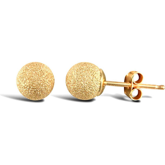 Ladies 9ct Gold Frosted Ball Bead Stud Earrings, 5mm - JES311