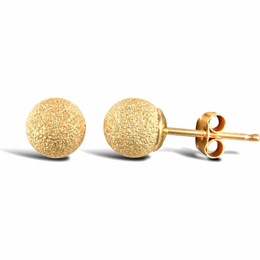 Ladies 9ct Gold Frosted Ball Bead Stud Earrings, 5mm - JES311