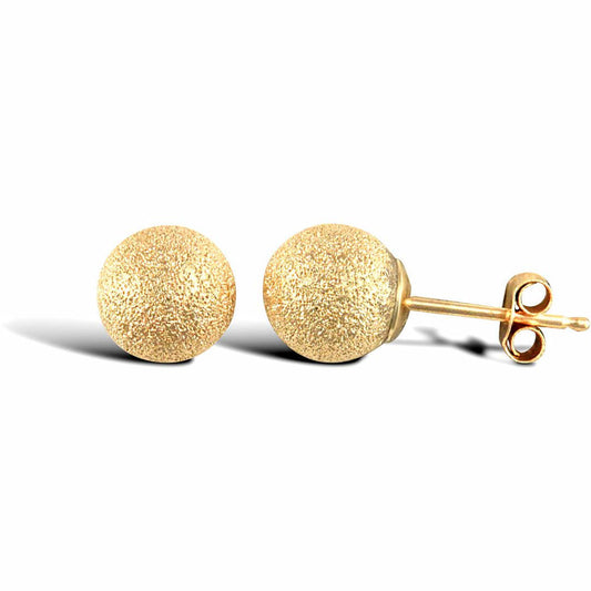 Ladies 9ct Gold Frosted Ball Bead Stud Earrings, 6mm - JES312