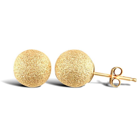 Ladies 9ct Gold Frosted Ball Bead Stud Earrings, 7mm - JES313
