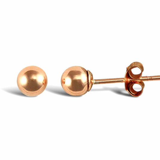 Ladies 9ct Rose Gold Ball Bead Stud Earrings, 4mm - JES314