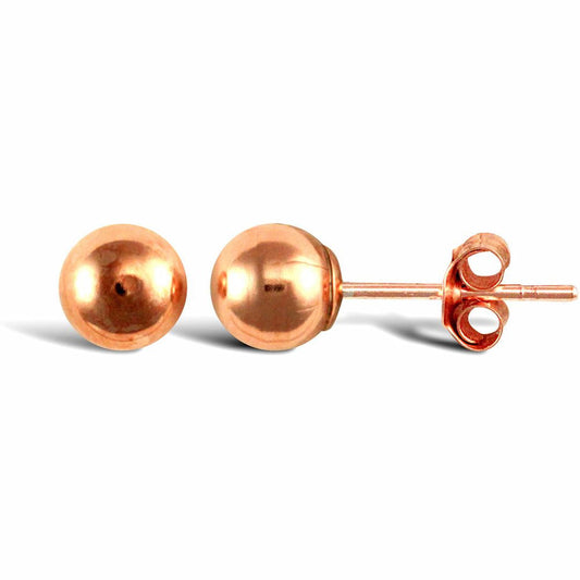 Ladies 9ct Rose Gold Ball Bead Stud Earrings, 5mm - JES315