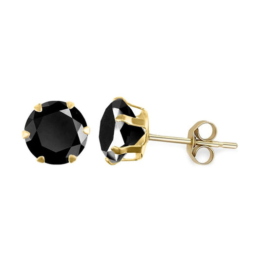 9ct Gold Black CZ Solitaire Claw Set Stud Earrings, 6mm 1.75CTS - JES321