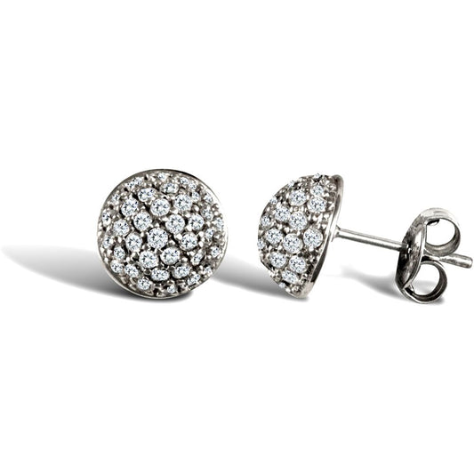 9ct White Gold CZ Domed Pave Ball Stud Earrings - JES328