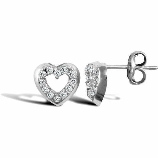9ct White Gold CZ Love Stud Earrings - JES330