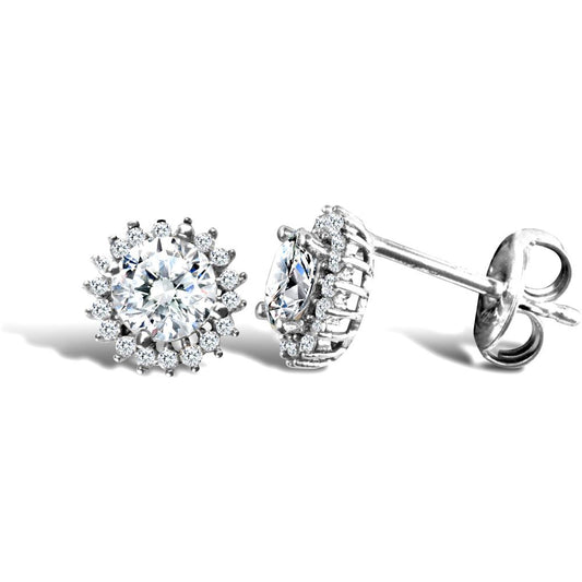 9ct White Gold CZ Round Cluster Stud Earrings - JES334