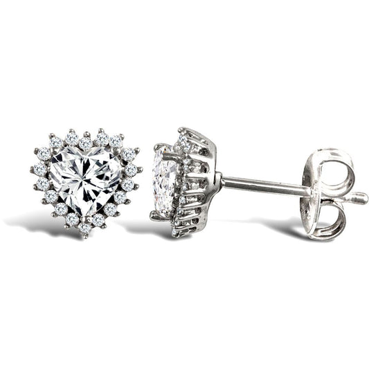 9ct White Gold CZ Love Cluster Stud Earrings - JES336