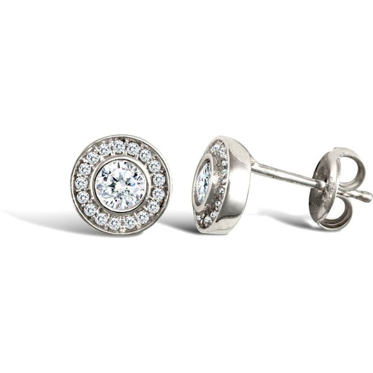 9ct White Gold CZ Round Halo Stud Earrings 4mm - JES337