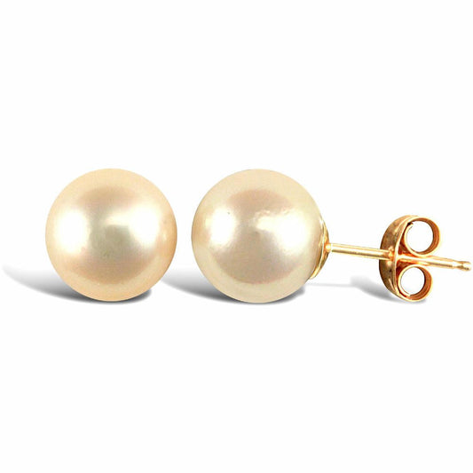 9ct Gold Akoya Pearl Full Moon Stud Earrings 8-8.5mm - JES338