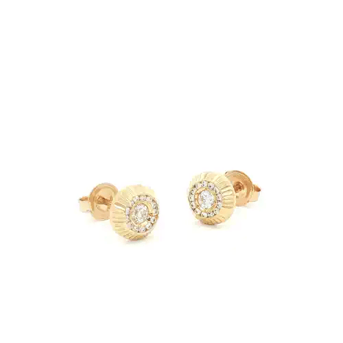 9ct Gold CZ Fluted Bezel Sunburst Stud Earrings, 8mm - JES347